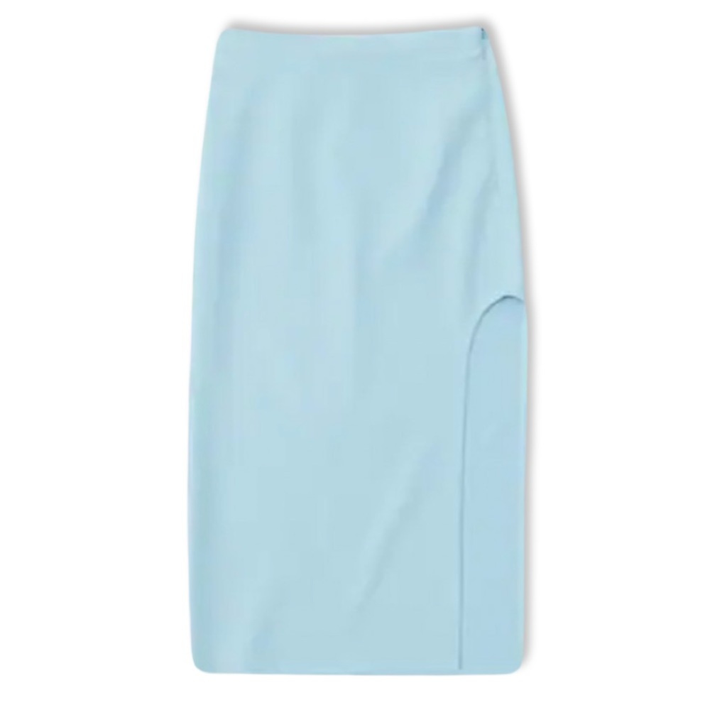 Abercrombie Elevated Slim Midi Skirt with Slit Aqua